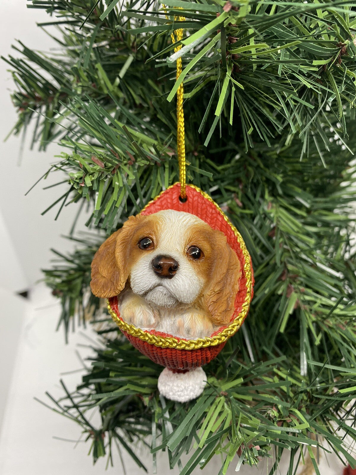 2 x Cavalier Dog Puppy Christmas Xmas Tree Decoration Statue Home Decor