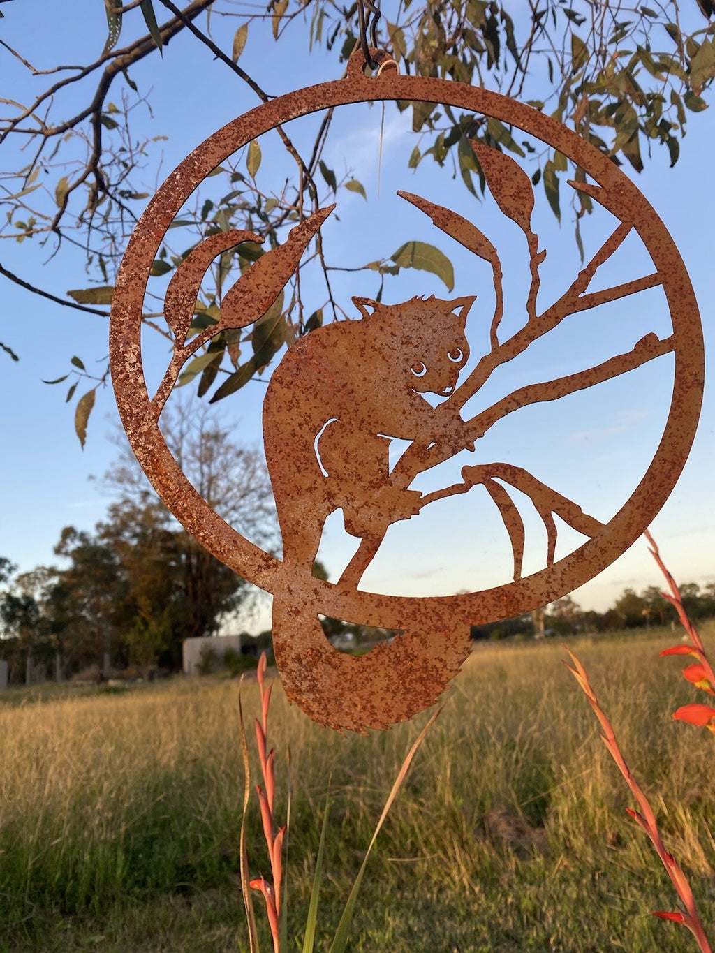 Possum Round Rust Corten Steel Metal Garden Wall Art Hanging Ring Home 28cm D