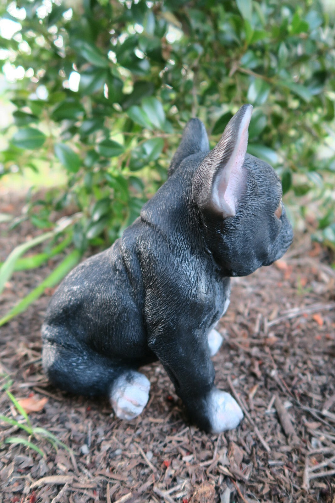 FRENCH BULLDOG SITTING DOG ANIMAL GARDEN STATUE ORNAMENT MEMORIAL BLACK