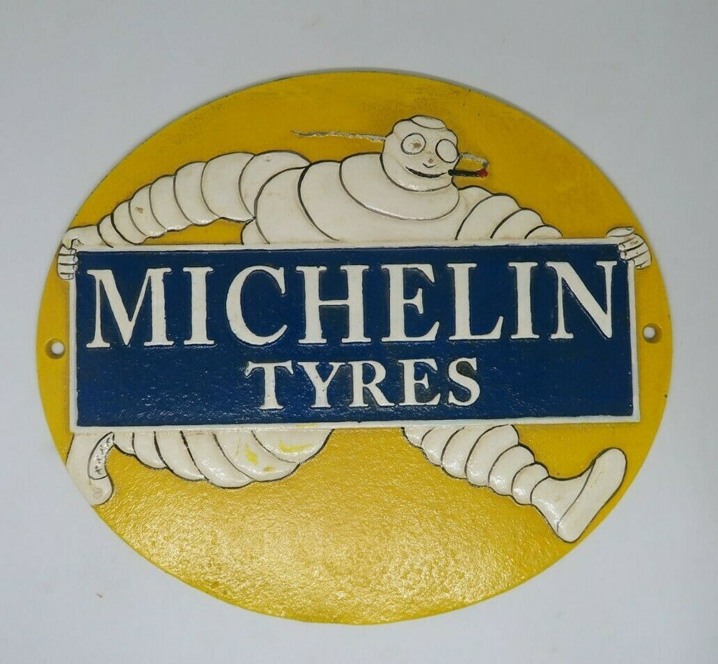 Michelin Tyre Man Cast Iron Circle Sign Plaque Man Cave Bar Pub  Garage