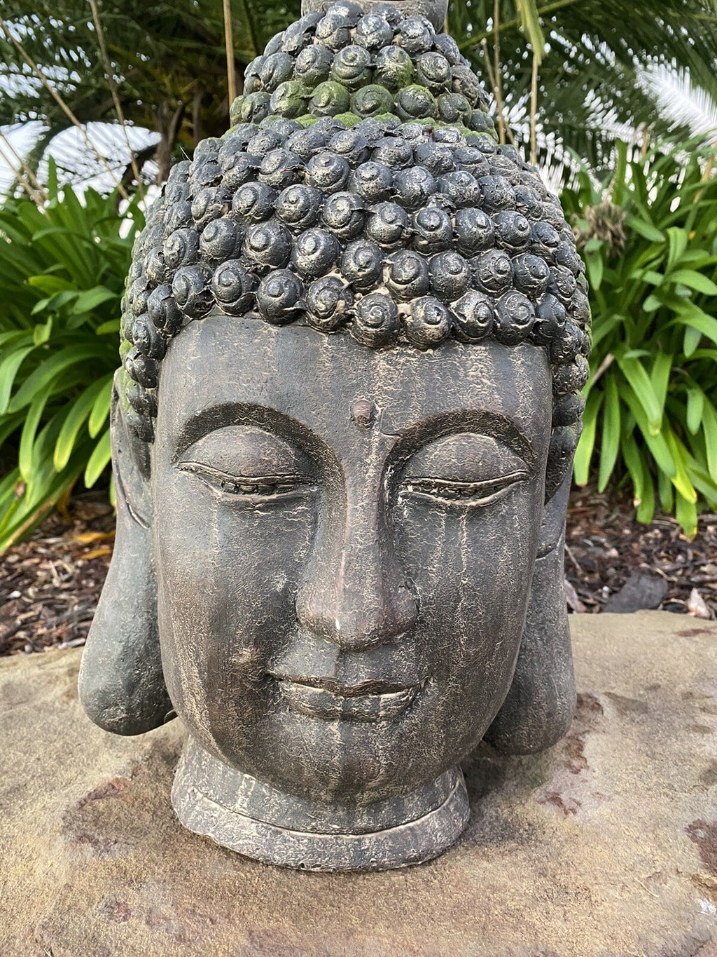 Antiqued Manjushri Buddha Head Statue Garden Ornament Sculpture 55cm