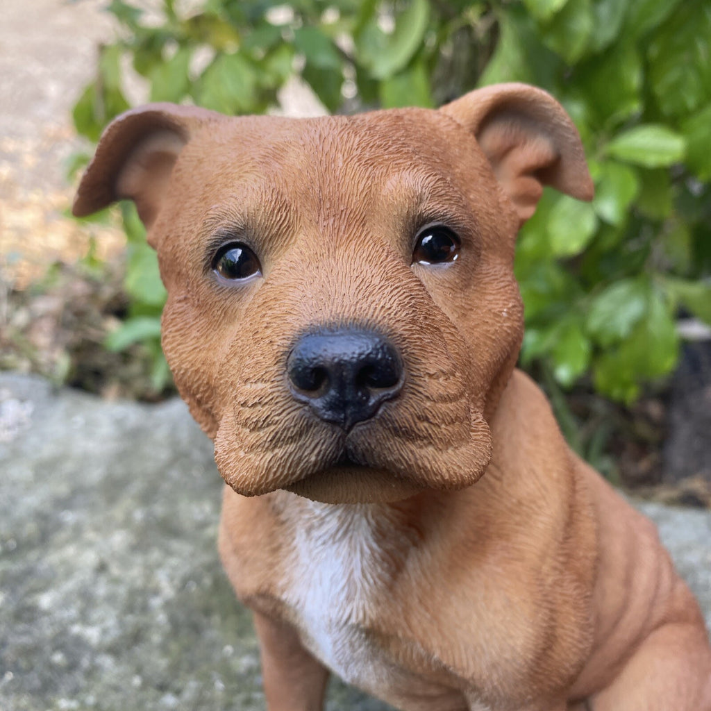 BROWN STAFFORDSHIRE -STAFFY PUPPY DOG ANIMAL MEMORIAL GARDEN STATUE ORNAMENT