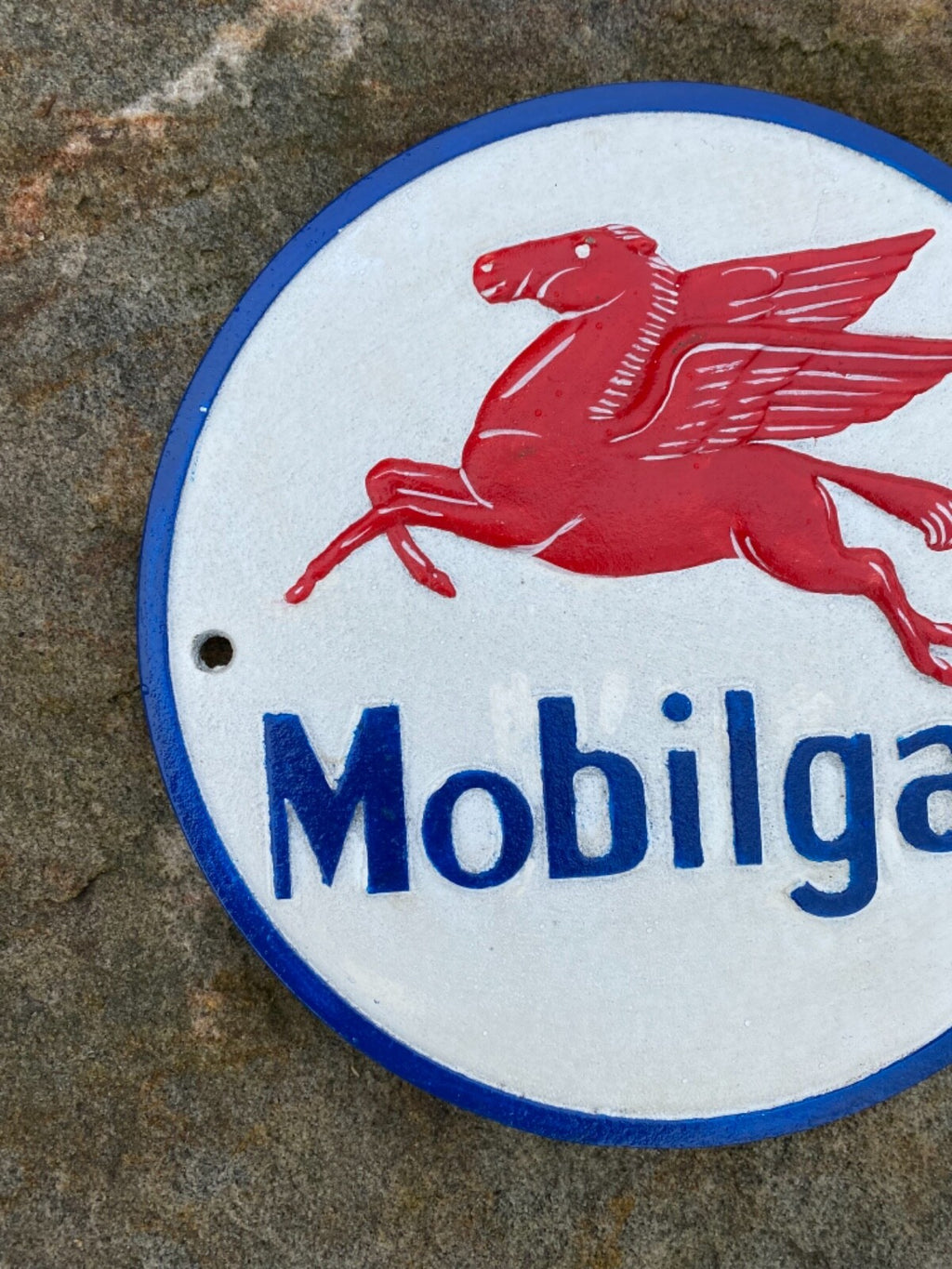 Mobilgas Cast Iron Sign Retro Man Cave Shed Garage Reproduction 24cm