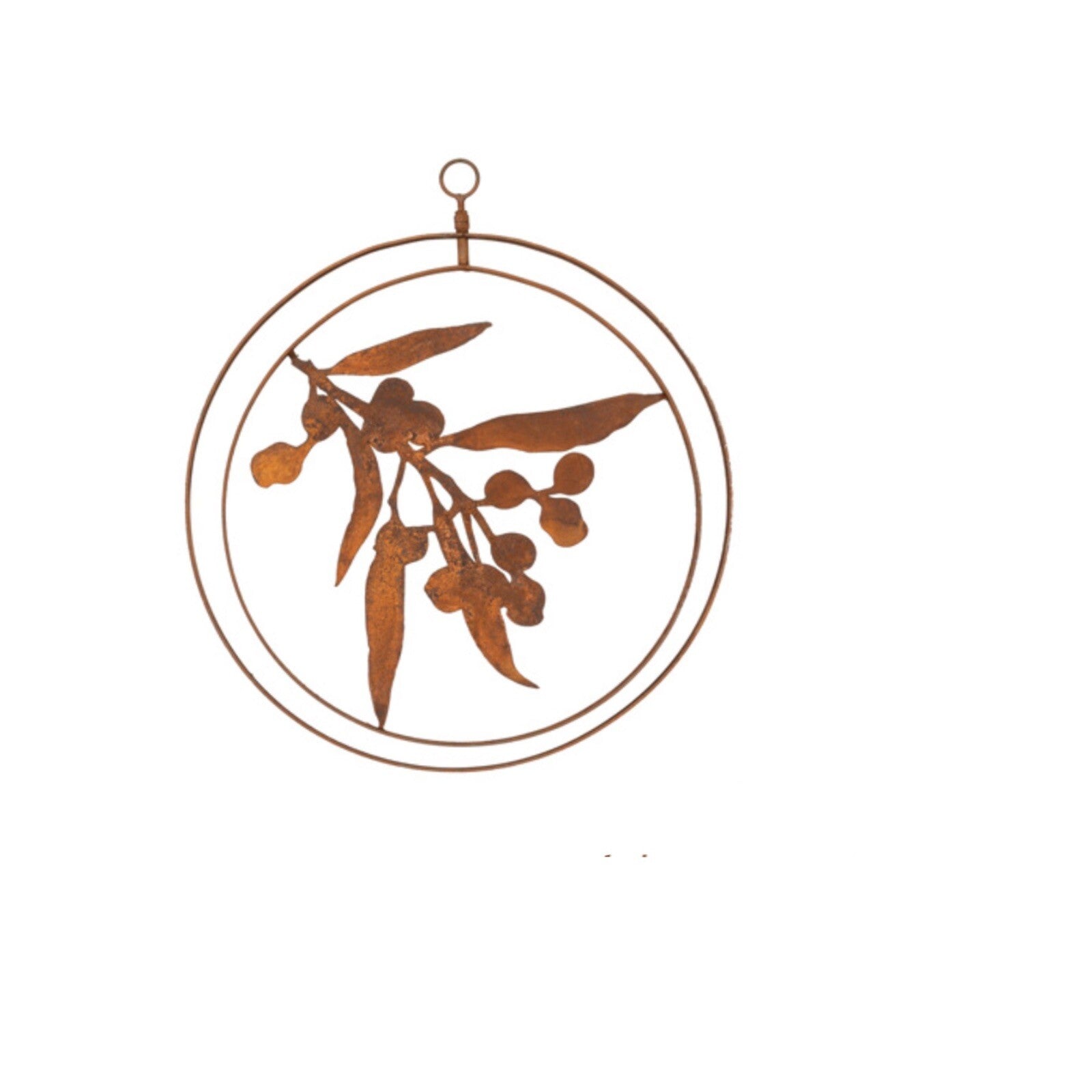 Gum Nut Tree Branch Round Rust Corten Steel Metal Hanging Double Ring 34 cm