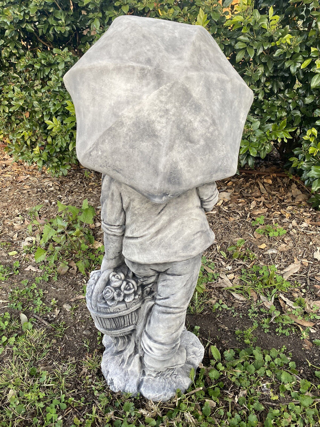 Boy Holding Umbrella Garden Statue - Pickup only
