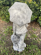 Boy Holding Umbrella Garden Statue - Pickup only