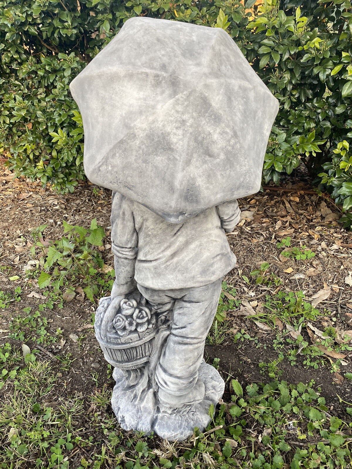 Boy Holding Umbrella Garden Statue - Pickup only