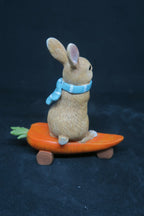 RABBIT BUNNY WITH SKATEBOARD CARROT AND CANOE STATUE ORNAMENT FIGURINE