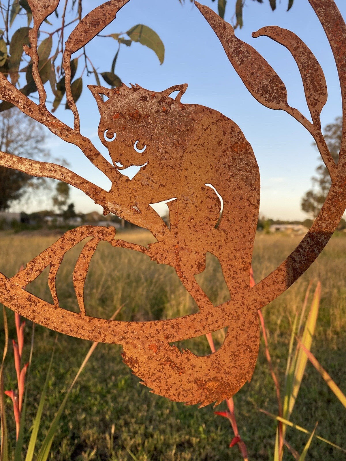 Possum Round Rust Corten Steel Metal Garden Wall Art Hanging Ring Home 28cm D