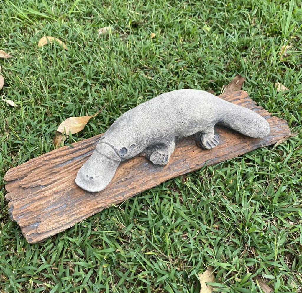 Platypus On A LogStatue Ornament Animal Concrete Cement Garden Australian Made