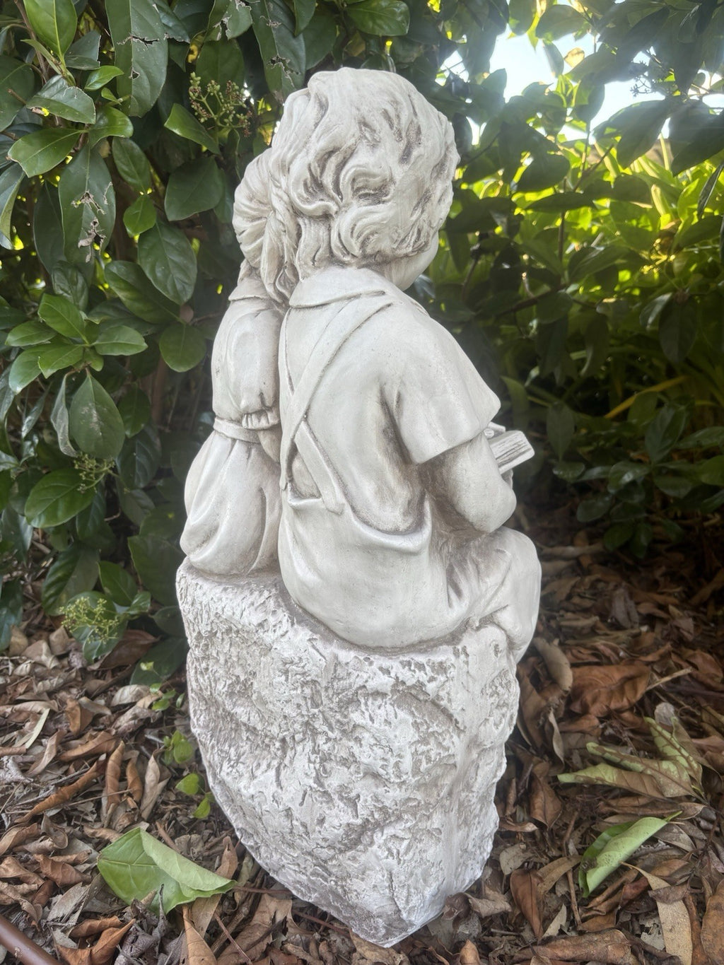 Children Reading Book Statue Garden Ornament 62cm