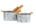GALVANISED METAL COUNTRY FARMERS MARKET PLANTER POT TUB BUCKET SET OF 2