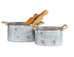 GALVANISED METAL COUNTRY FARMERS MARKET PLANTER POT TUB BUCKET SET OF 2