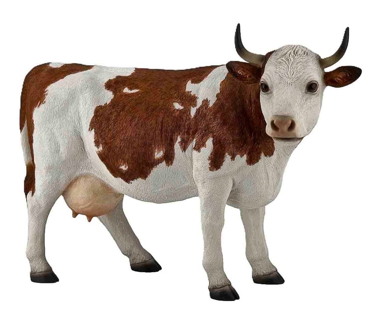 Resin Cow Farm Animal Statue 32cm Brown White Farmhouse Garden Ornament