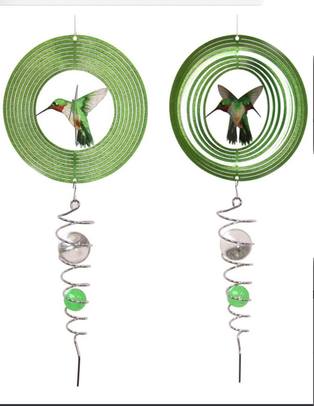 3D HUMMING BIRD WIND CHIME SPINNERS SWIVEL TWISTER GAZING BALL WITH SPIRAL TAIL