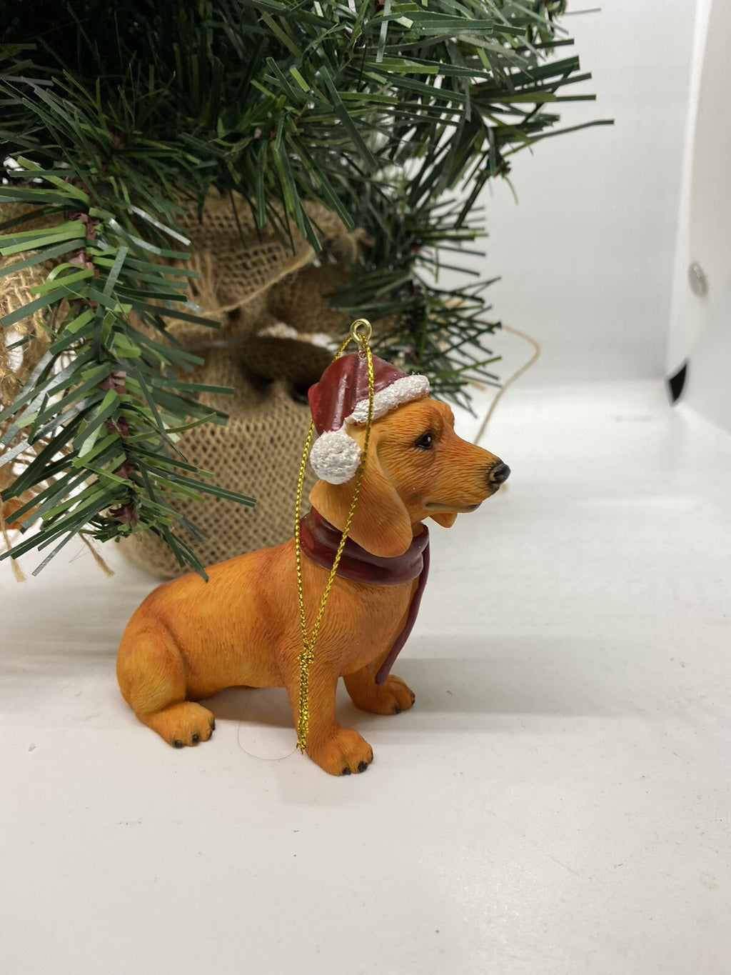 2 x Dachshund Sausage Dog Puppy Christmas Xmas Tree Decoration Statue Home Decor