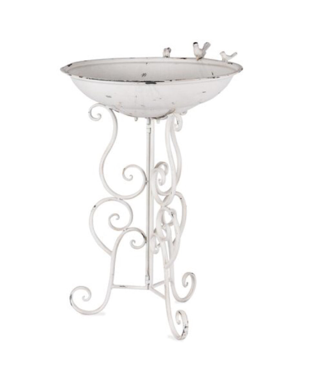 Wild Bird Bath Feeder Food Station Garden Ornaments Metal White Pad Bee Water