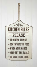 Kitchen Rules Hanging Sign Plaque Home Wall Decor Brown Natural