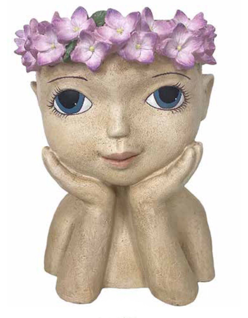 Hydrangea Girl Head Planter Pot for Succulents Cactus Indoor Plants Eyes Open