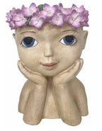 Hydrangea Girl Head Planter Pot for Succulents Cactus Indoor Plants Eyes Open