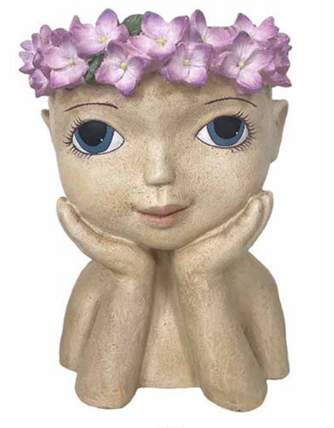 Hydrangea Girl Head Planter Pot for Succulents Cactus Indoor Plants Eyes Open