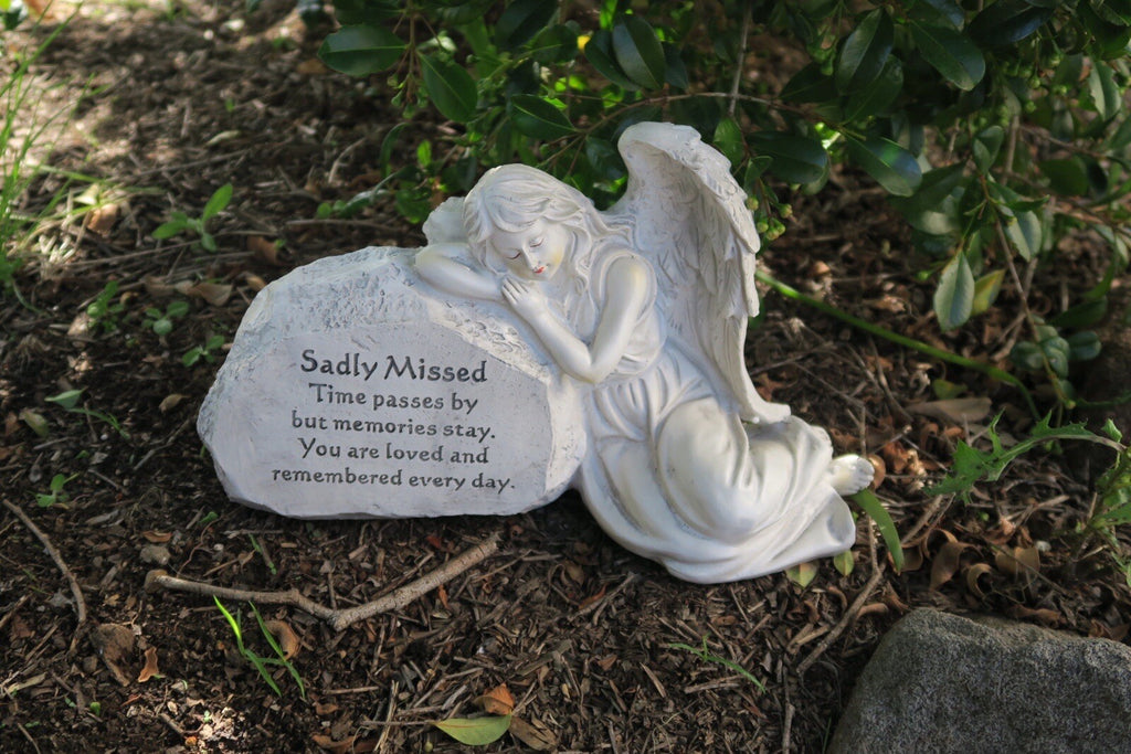 ❤️~Sadly Missed GUARDIAN ANGEL Memorial Statue Cemetery Plaque Figurine 30cms~❤️