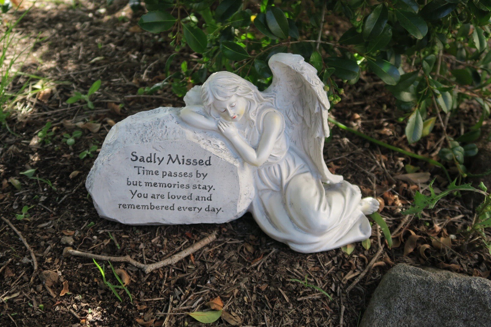 ❤️~Sadly Missed GUARDIAN ANGEL Memorial Statue Cemetery Plaque Figurine 30cms~❤️