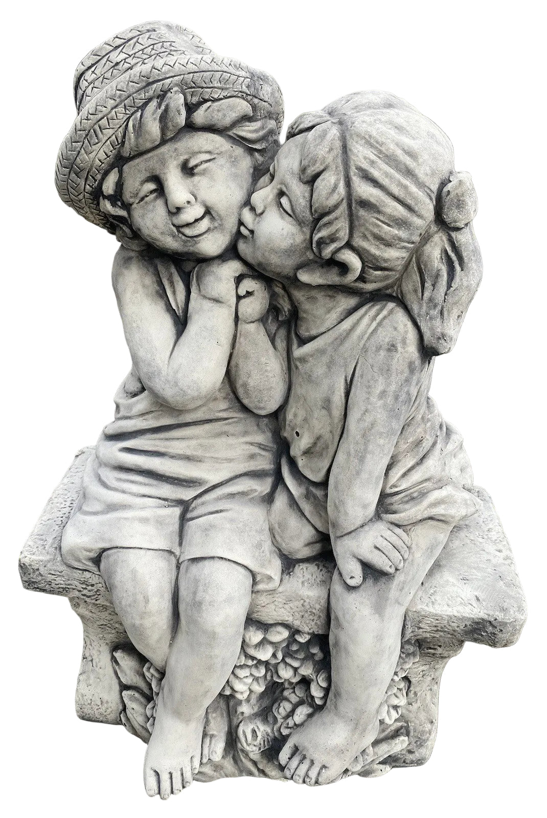 Boy Girl First Kiss on Bench Garden Statue - Pick up only