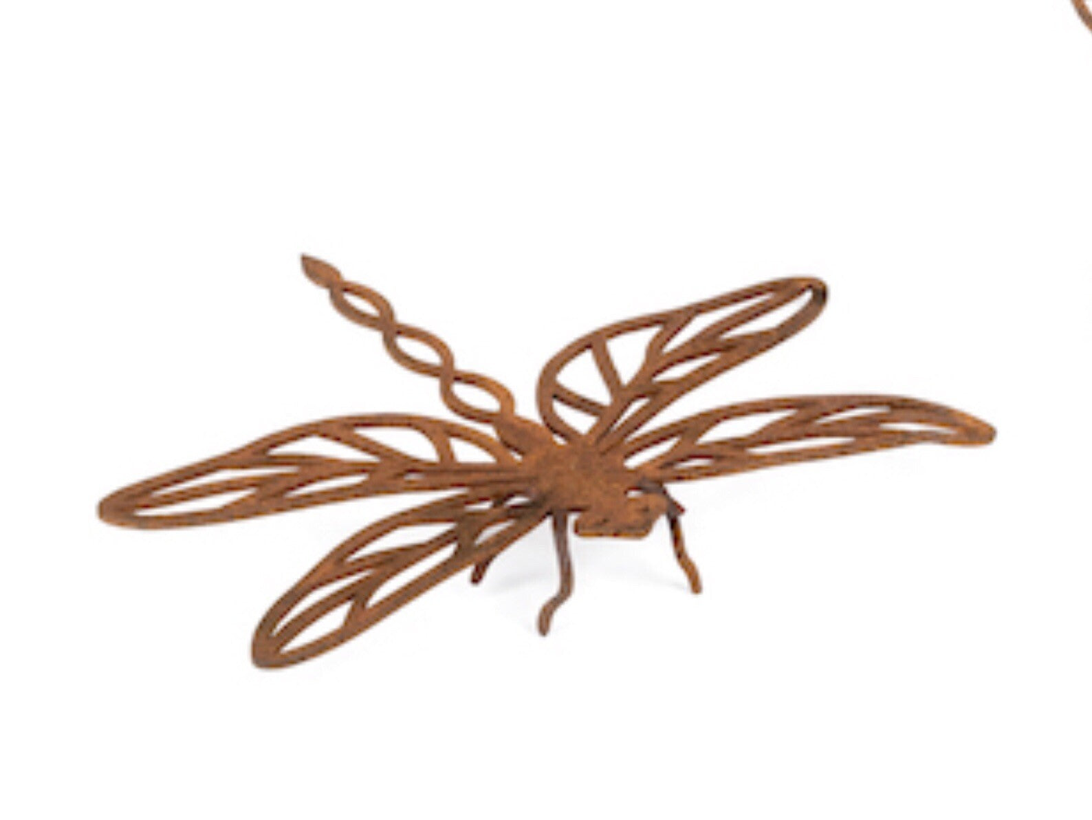 Dragonfly Corten Statue Garden Pot Sitters Sitter Hanger Ornament Small Set of 2