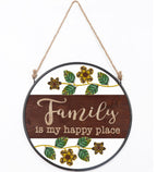 Family Is My Happy Place Wall Sign Hanging Metal 35cm x 35cm Brown