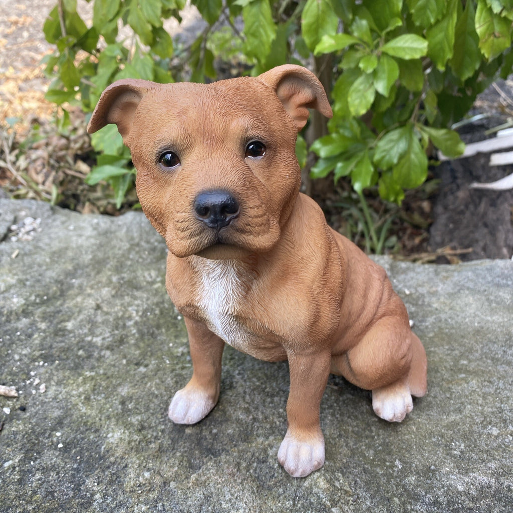 BROWN STAFFORDSHIRE -STAFFY PUPPY DOG ANIMAL MEMORIAL GARDEN STATUE ORNAMENT