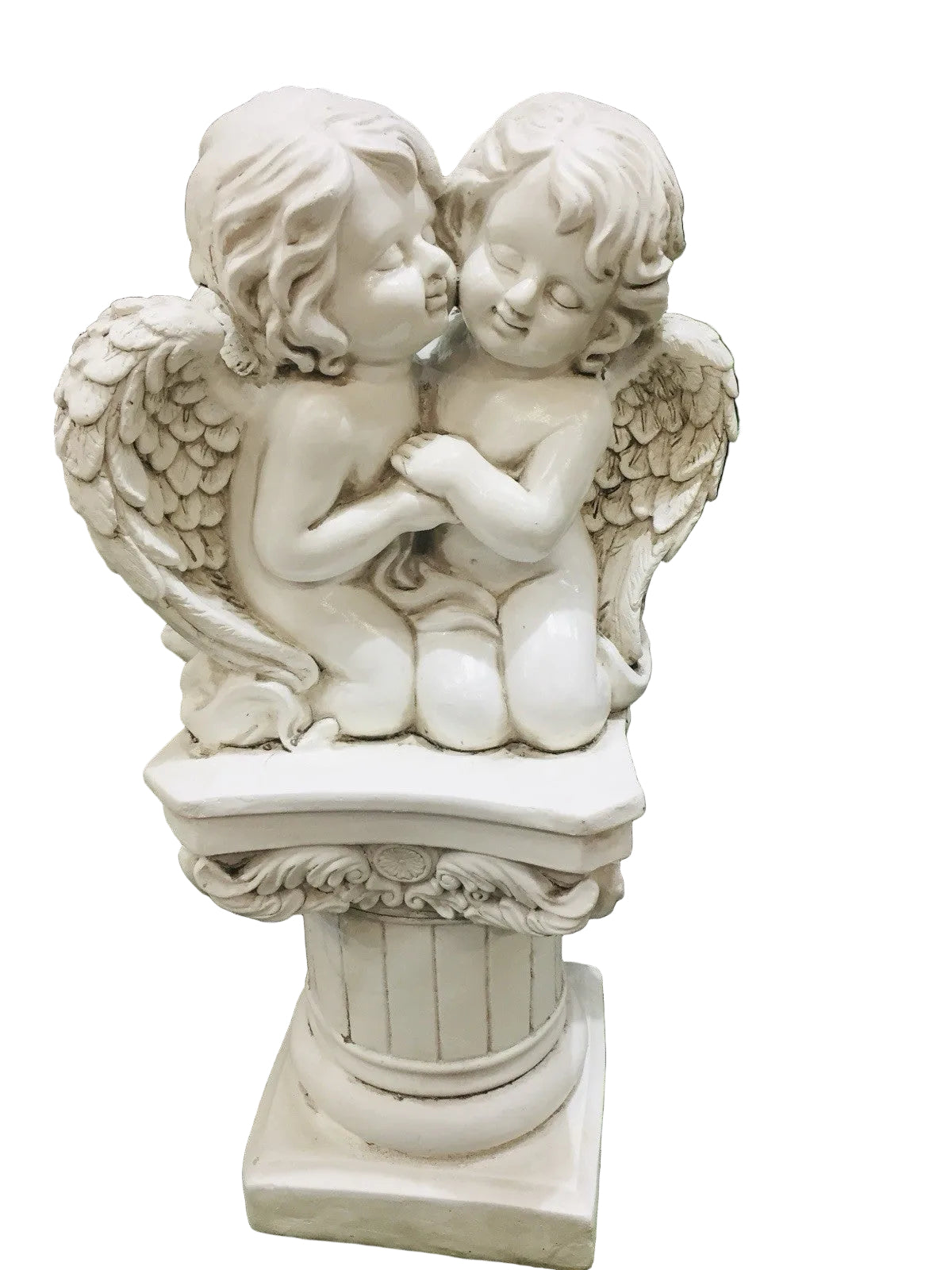 Twin Cherubs On A Pedestal Garden Statue Ornament 67 cm high
