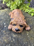 CAVOODLE SLEEPING STATUE PUPPY DOG ANIMAL GARDEN ORNAMENT SCULPTURE