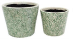Rustic Floral Print Ceramic Pots Pot Set of 2 Round Indoor Plant Succulent Green