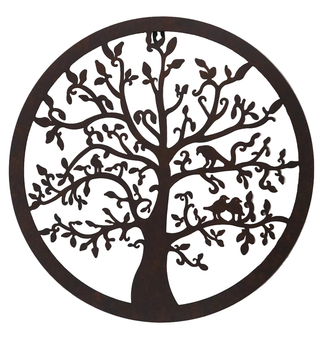 Tree of Life Metal Hanging Wall Art 60 cm Round Rustic Sculpture Home Garden