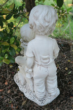Boy Girl Statue In a Wheelbarrow Garden Figurine Sculpture Ornament Children