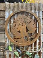 Australian Native Waratah Garden Flower Round Rust Corten Metal Wall Art 60cm