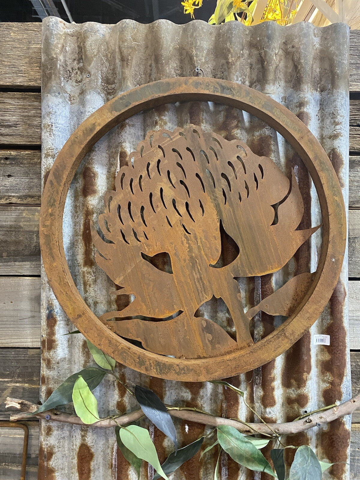 Australian Native Waratah Garden Flower Round Rust Corten Metal Wall Art 60cm