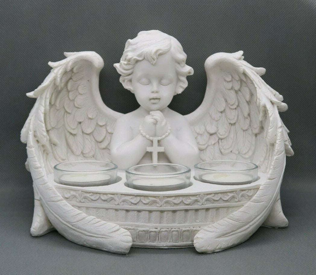 Memorial Praying Cherub Angel With 3 Tealight Tea Light Candle Holder Gift