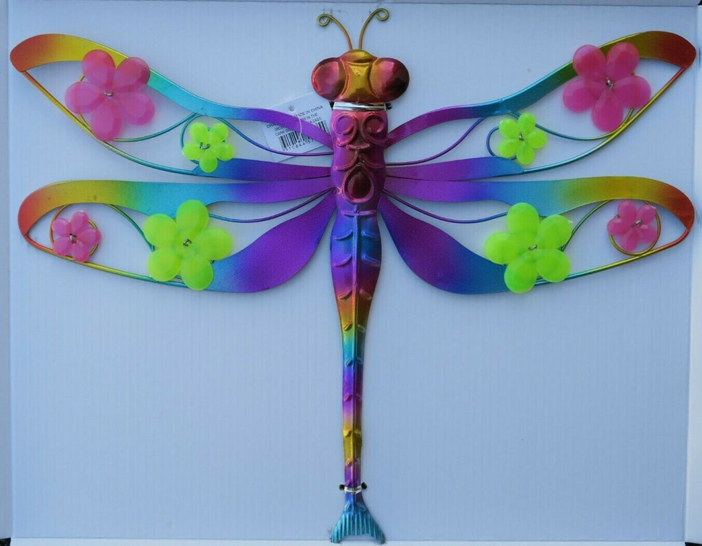 Metal Dragonfly Glow In The Dark Hanging Wall Art Garden Feature Decor