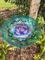 Wild Bird Bath Feeder Food Station Garden Ornaments Green Lotus Flower Bee Water