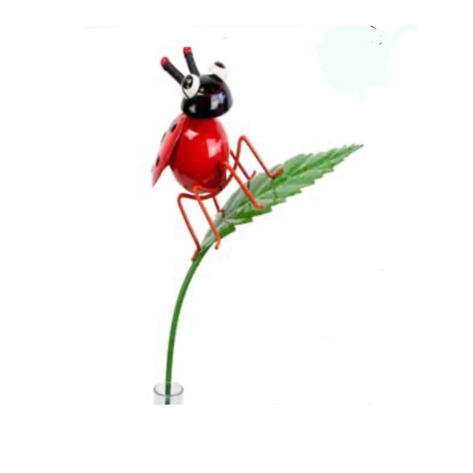 RAIN GAUGE RED LADY BUG ON A LEAF STAKE GARDEN DECOR
