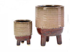 Glazed Ceramic Footed Pots Pot Set of 2 Round Indoor Plant Succulent Mocha Brown