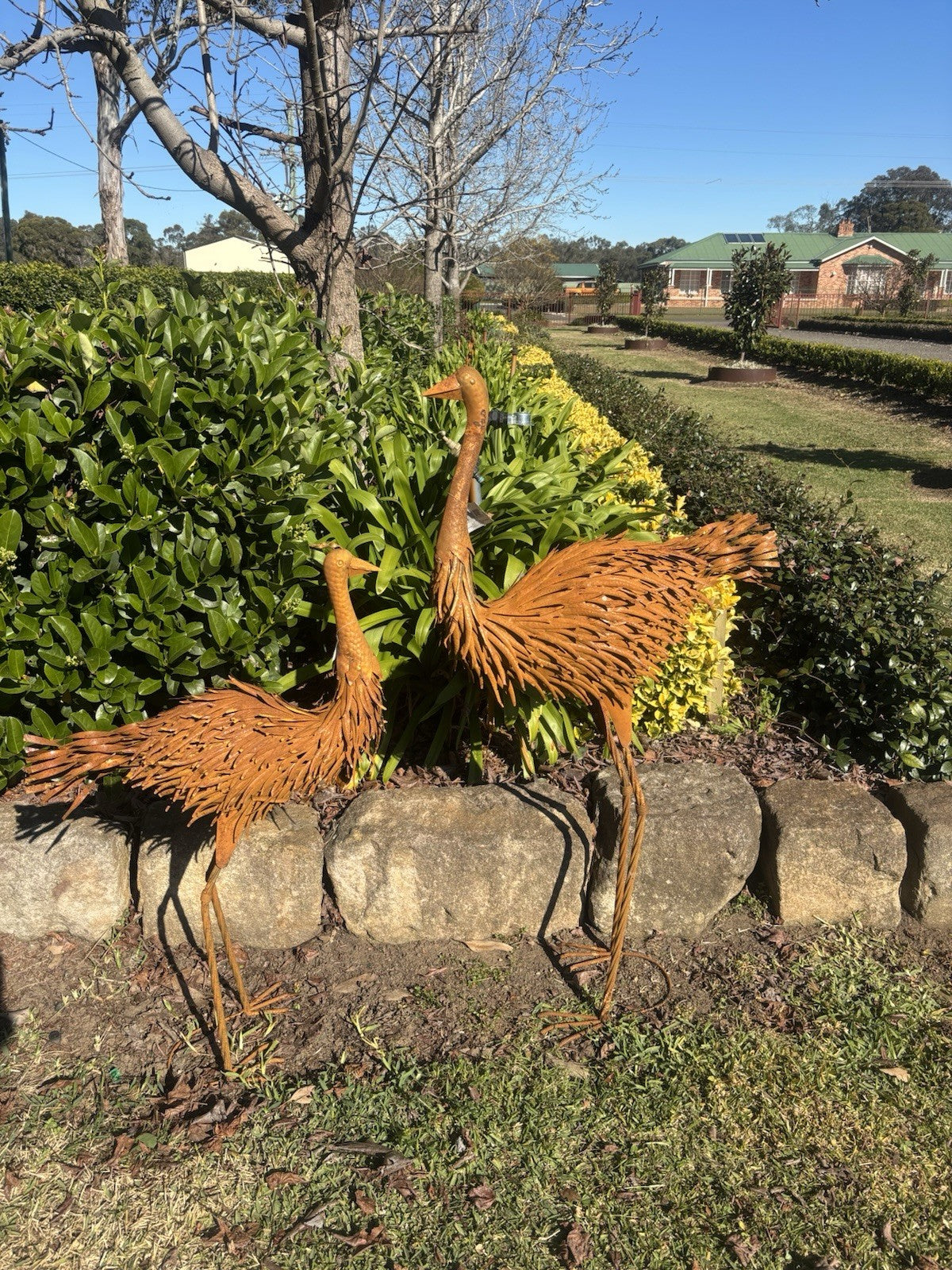 Large Rustic Metal Emu Set Garden Statues Australian Outdoor Garden Ornaments