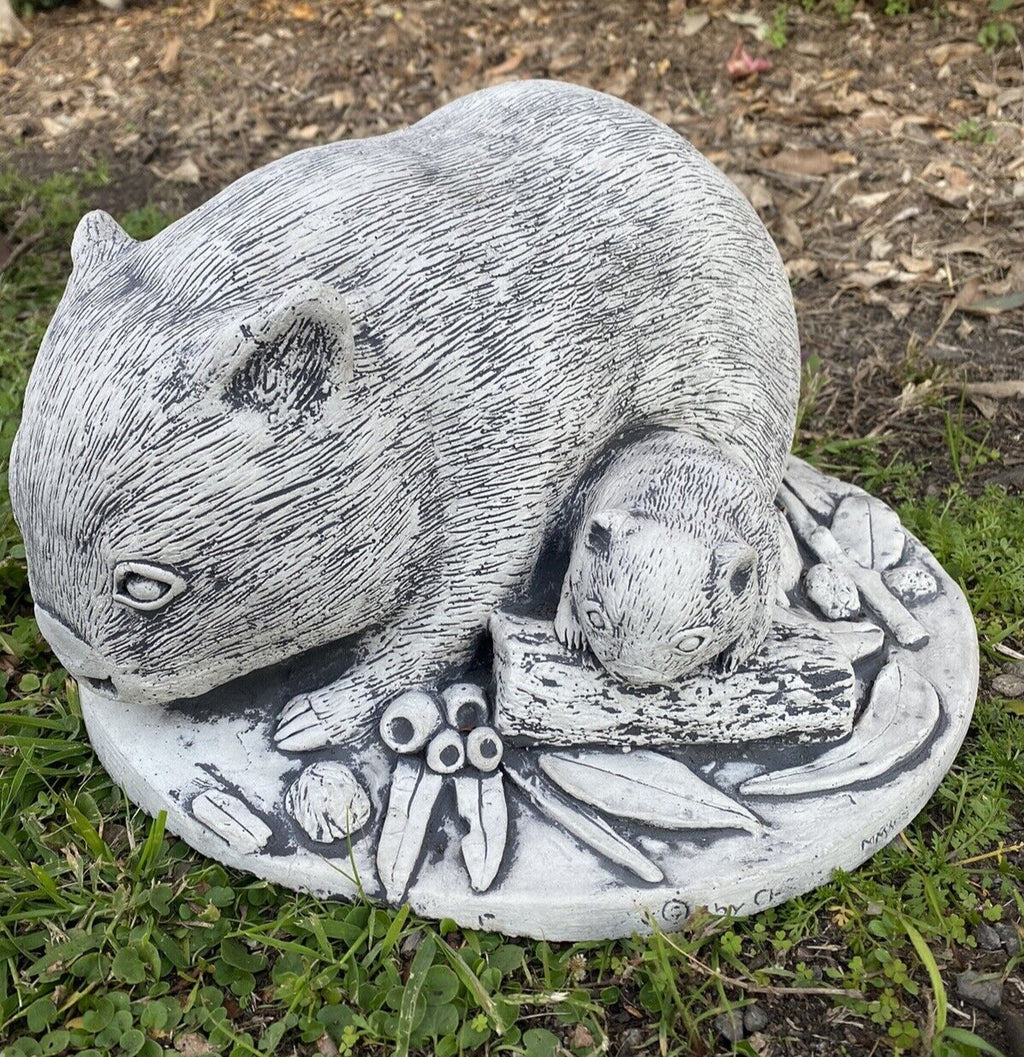 Australian Wombat With Baby Garden Statue Animal Concrete Australian Made