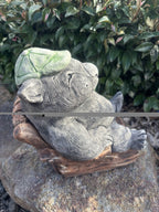 Australian Made Concrete Wombat Relaxing in Chair with a VB Garden Statue