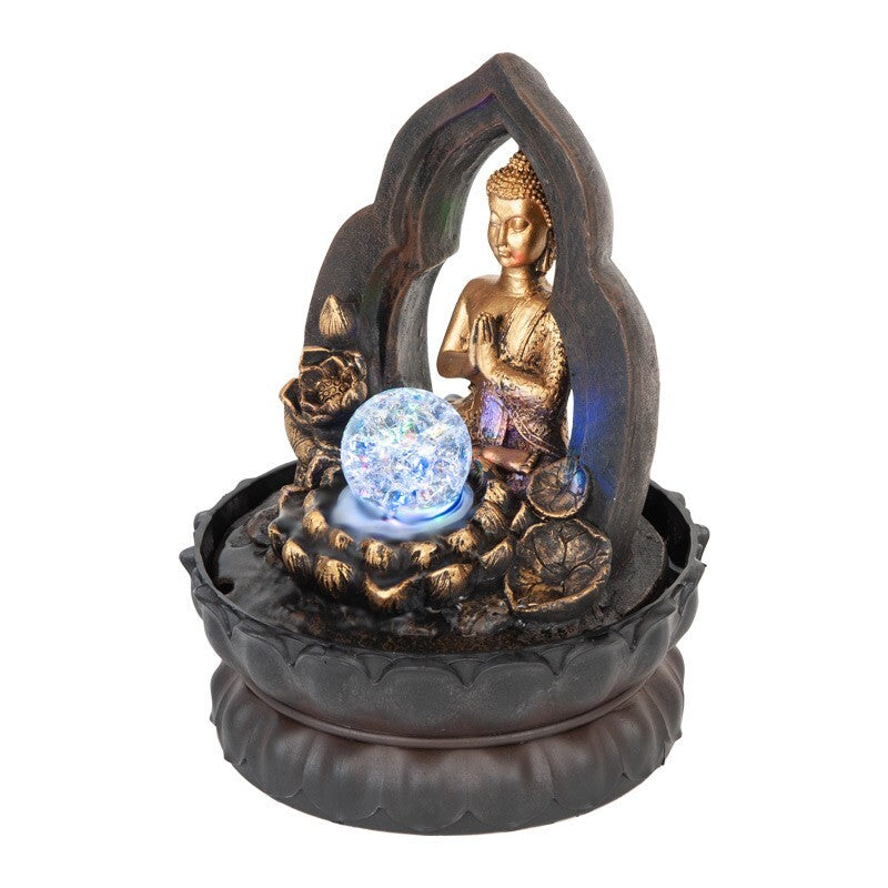 BUDDHA GOLD THAI GILT WATER FEATURE FOUNTAIN INDOOR OUTDOOR BENCH TOP HOME DECOR