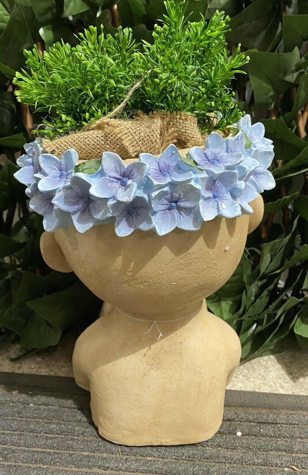 Hydrangea Girl Head Planter Pot for Succulents Cactus Indoor Plants Eyes Closed