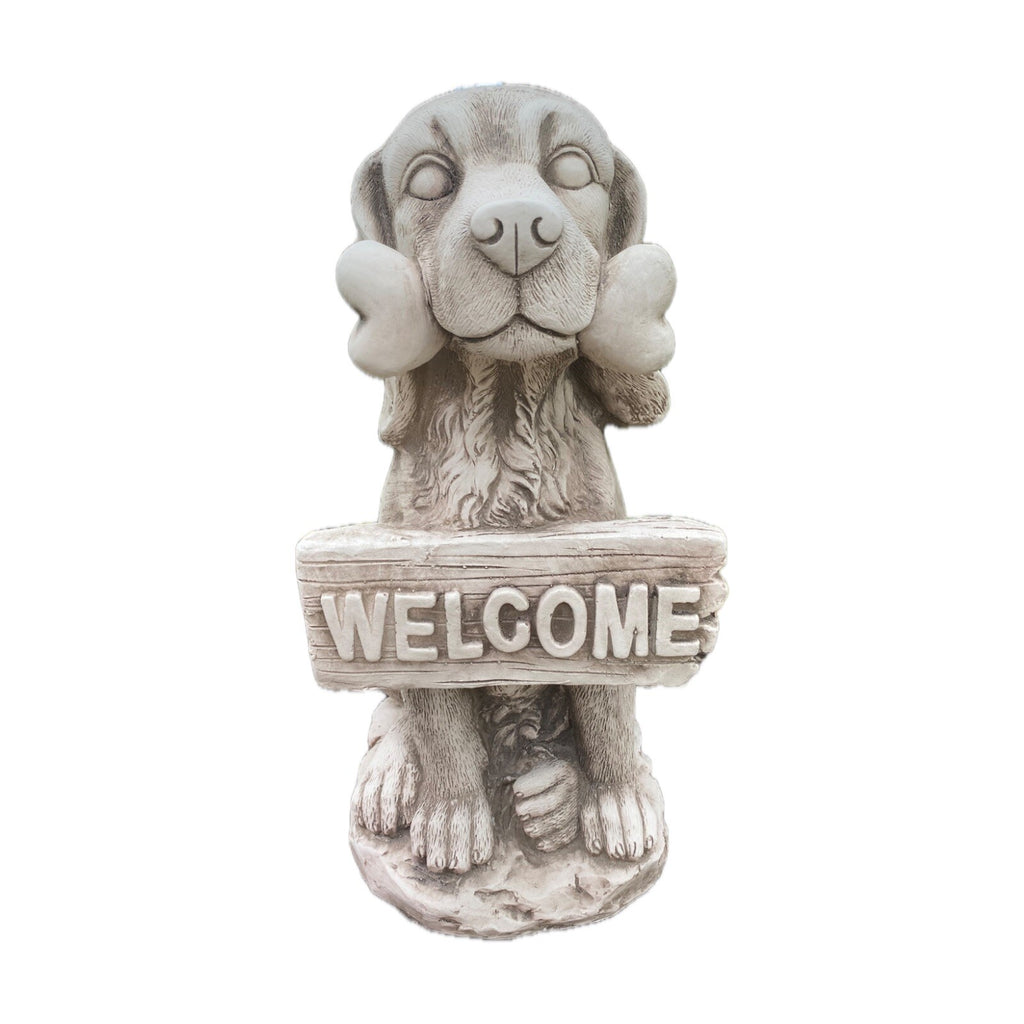 Dog Holding A Bone Welcome Sign Garden Statue Ornament Home Garden Decor