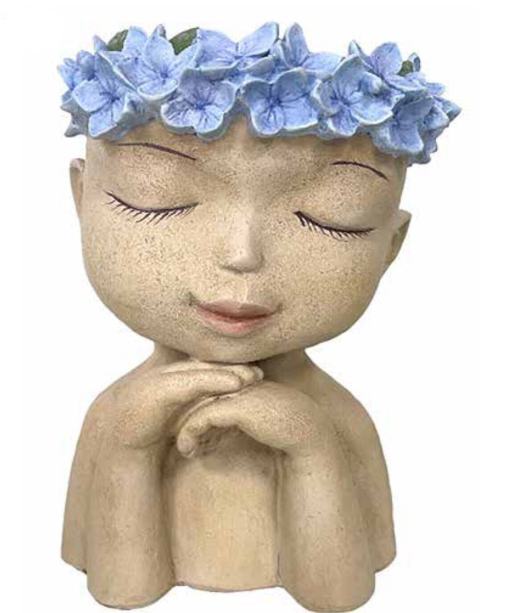 Hydrangea Girl Head Planter Pot for Succulents Cactus Indoor Plants Eyes Closed
